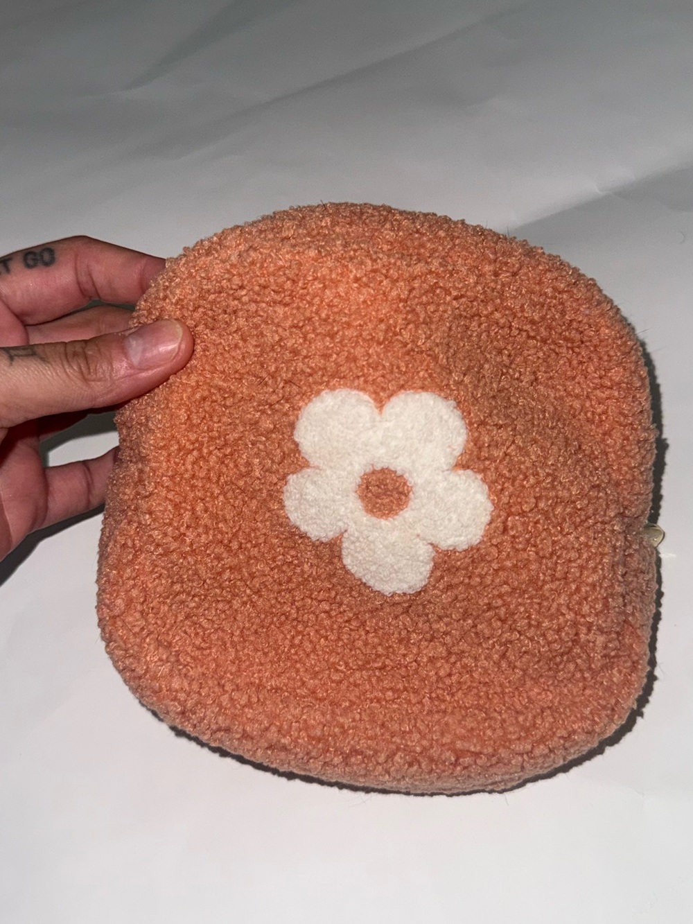 Plush Teddy Travel Pouch with Flower Motif - Orange